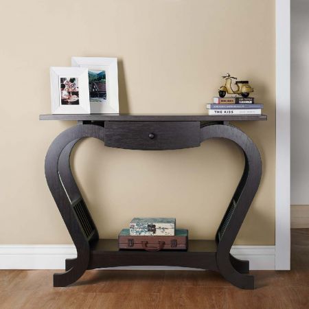 Two Tier Storage Single Drawer Curved Feet Console Table
